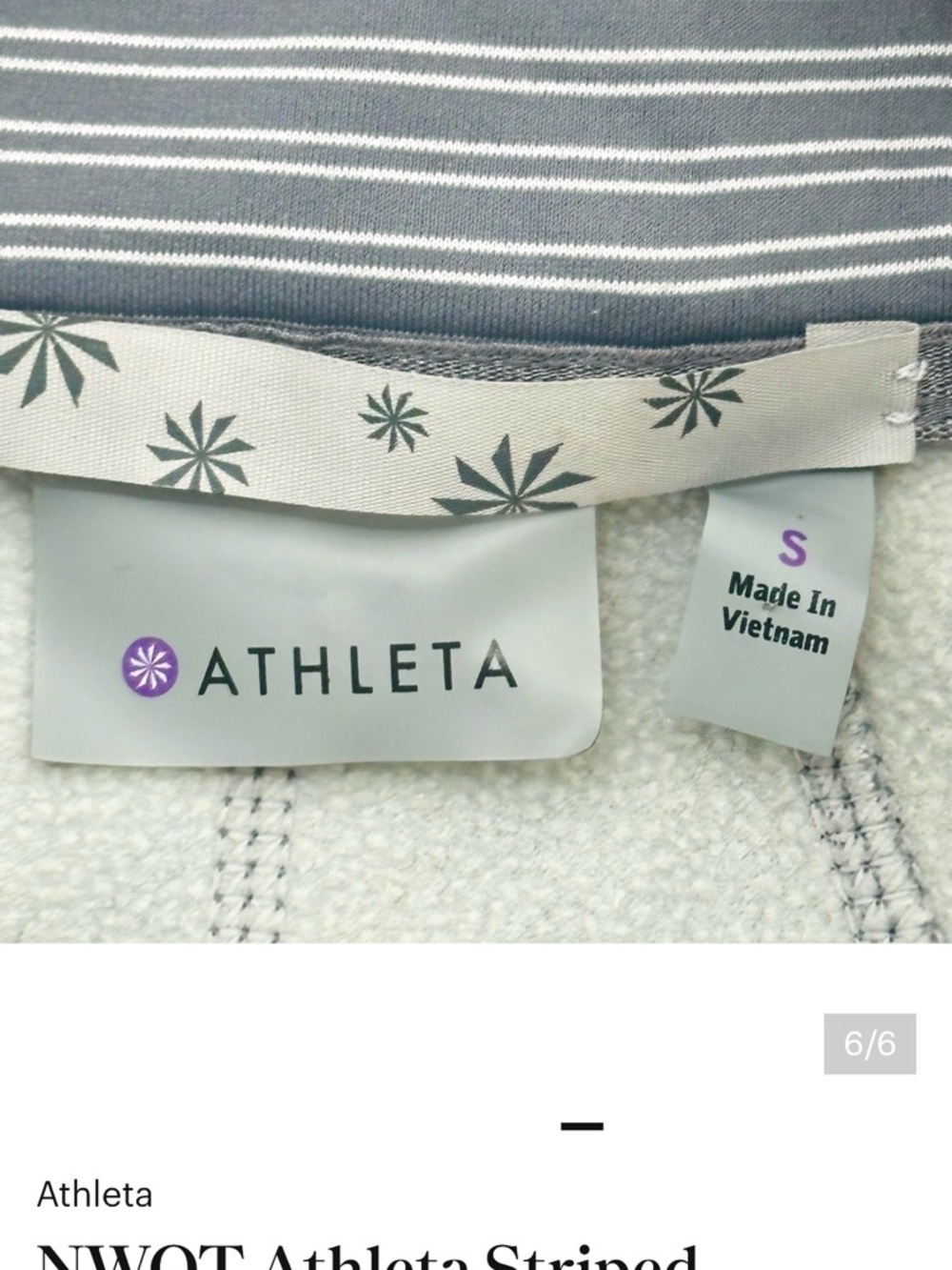 NWOT Athleta Stripped Performance Full Zip Hoodie Women’s Small Gray and White - Picture 10 of 10